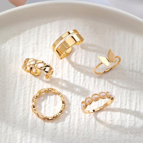 Zinklegierung Ring Set, mit Kunststoff Perlen, goldfarben plattiert, verschiedene Stile für Wahl & für Frau & mit Strass, Größe:6-8, verkauft von setzen