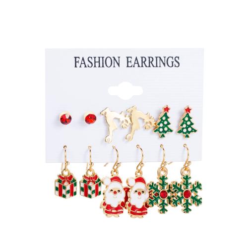 aleación de zinc Aretes, con Perlas plásticas, chapado en color dorado, Joyas de Navidad & diferentes estilos para la opción & para mujer & esmalte & con diamantes de imitación, earring length 5-35mm, Vendido por Set