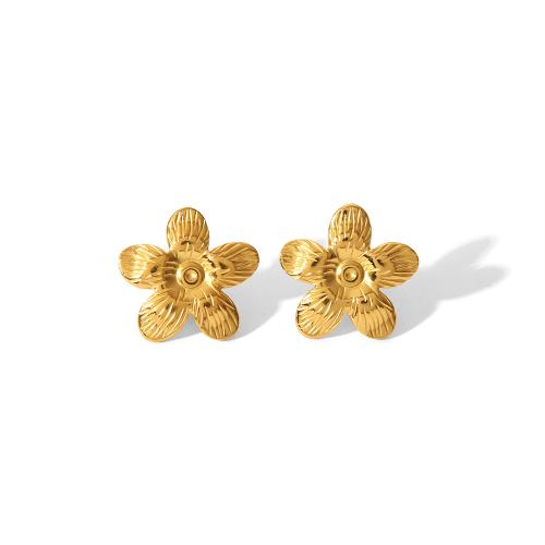 Edelstahl Stud Ohrring, 304 Edelstahl, Blume, Modeschmuck & für Frau, goldfarben, 21x21mm, verkauft von Paar