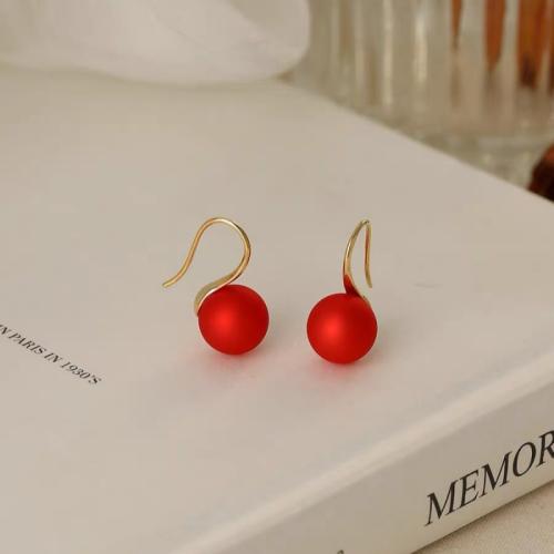 Brass Drop Earring, with Plastic Pearl, fashion jewelry & for woman 