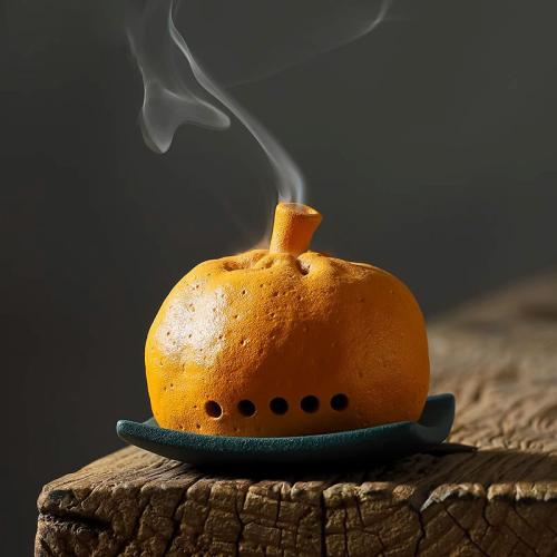 Porcelain Incense Burner, Tangerine, handmade, for home and office & durable 