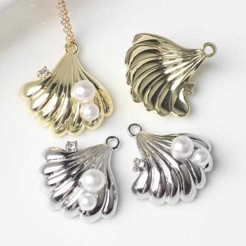 Plastic Zinc Alloy Pendants, with Plastic Pearl, Shell, plated, DIY [