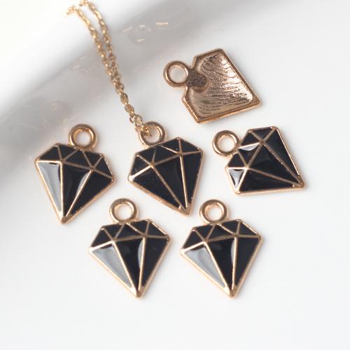 Zinc Alloy Enamel Pendants, Diamond Shape, gold color plated, DIY, black [