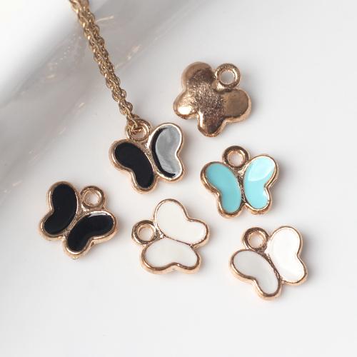 Zinc Alloy Enamel Pendants, Butterfly, gold color plated, DIY [