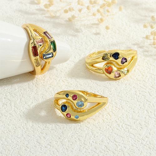 Anillo de dedo de cobre amarillo zirconia pavimenta Cubic, metal, chapado en color dorado, diferentes estilos para la opción & micro arcilla de zirconia cúbica & para mujer, más colores para la opción, Vendido por UD[