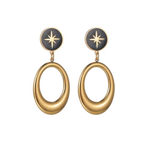 Stainless Steel Drop Earring, 304 Stainless Steel, gold color plated, fashion jewelry & enamel, golden 