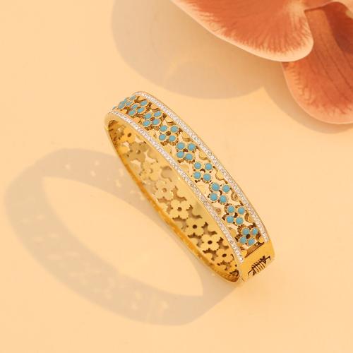 Stainless Steel Bangle, 304 Stainless Steel, with turquoise, fashion jewelry & for woman & hollow, gold 