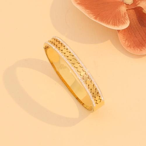 Stainless Steel Bangle, 304 Stainless Steel, fashion jewelry & for woman & with rhinestone & hollow, gold 