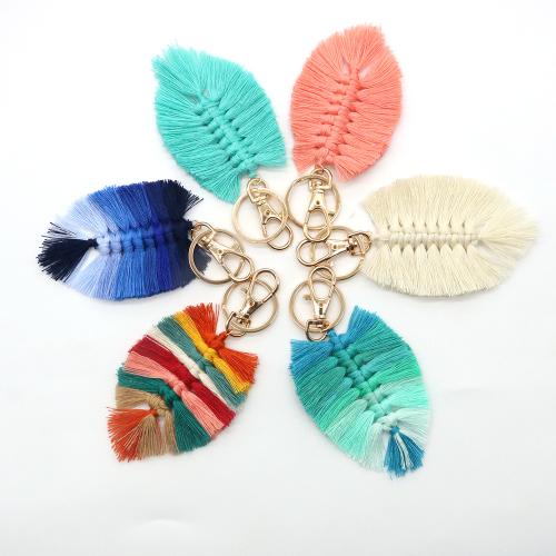 Fabric Key Chain, Cotton Thread, with Zinc Alloy, Leaf, handmade, multifunctional & Unisex 