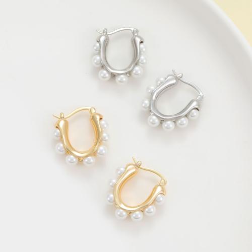 Brass Drop Earring, with Plastic Pearl, plated, for woman 