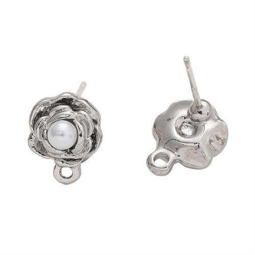 Zinc Alloy oreille Stud composant, alliage de zinc, avec Oeil de chat & perle de plastique, Placage, DIY & styles différents pour le choix & pavé de micro zircon, plus de couleurs à choisir, Vendu par paire[