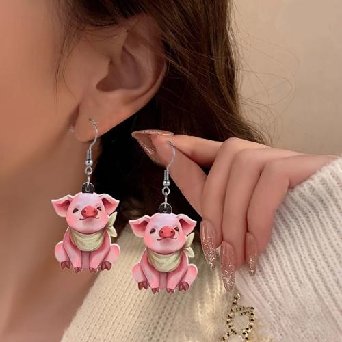 Acrylic Drop Earring, Pig, for woman, mixed colors 