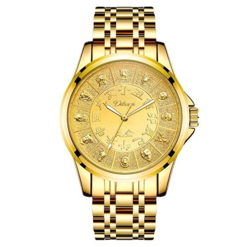 acero inoxidable 316L Pulsera de reloj, con Vidrio, Esférico, Resistente al agua de la vida & para hombre, dorado, 220x42mm, Vendido por UD[