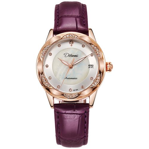 Zinc Alloy Watch Bracelet, with Cowhide & Glass, Round, Life water resistant & with single calendar & for woman & with rhinestone 