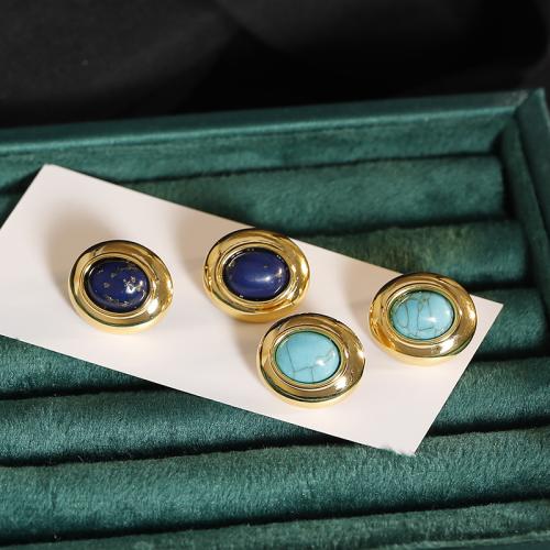 Gemstone Stud Earring, Brass, with Natural Stone, 18K gold plated, fashion jewelry & for woman 