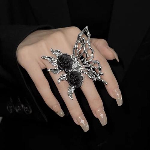 Zinc Alloy Finger Ring, Butterfly, fashion jewelry & for woman, silver color 