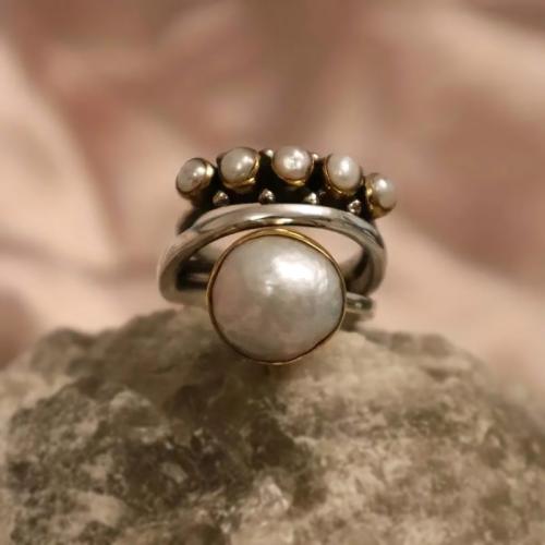 Brass Finger Ring, with Plastic Pearl, fashion jewelry & for woman 