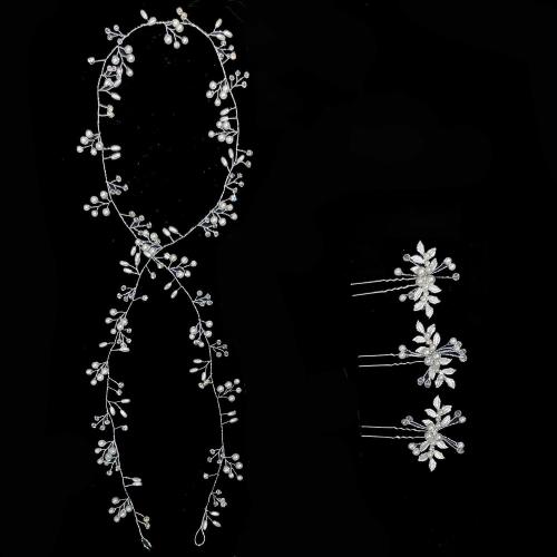 Diadema  de Bisuteria, aleación de zinc, Diadema & palillo del pelo, con Perlas plásticas, 4 piezas & Joyería & para mujer, más colores para la opción, Vendido por Set