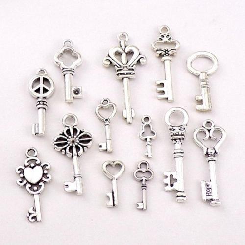 Zinc Alloy Key Pendants, antique silver color plated, DIY Approx [