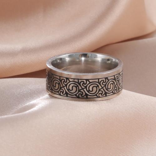 Titanium Steel Finger Ring, Round, silver color plated & for man 