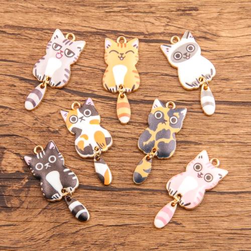 Zinc Alloy Enamel Pendants, Cat, gold color plated, DIY [