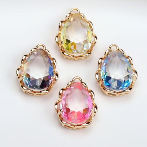 Crystal Brass Pendants, with Crystal, Teardrop, gold color plated, DIY 