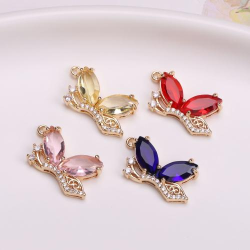 Crystal Brass Pendants, with Crystal, Butterfly, gold color plated, DIY 