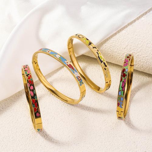 Stainless Steel Bangle, 304 Stainless Steel, gold color plated, fashion jewelry & enamel, golden 