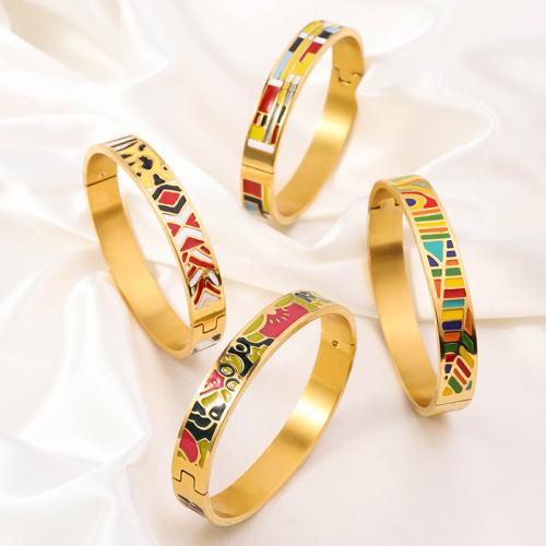 Stainless Steel Bangle, 304 Stainless Steel, gold color plated, fashion jewelry & enamel, golden 