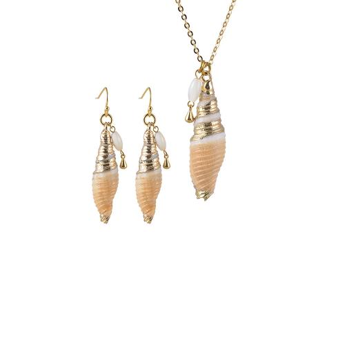 Brass Jewelry Set, with Natural Seashell, Conch, plated, fashion jewelry & for woman, gold 