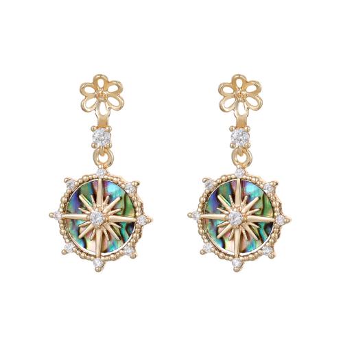 Brass Earring Drop Component, with White Shell & Abalone Shell, plated, DIY & micro pave cubic zirconia 