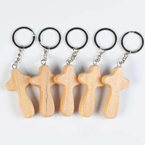 Wood Key Chain, Pine, with Iron, portable & multifunctional & DIY Total length 12cm, cross size key ring diameter 28mm 