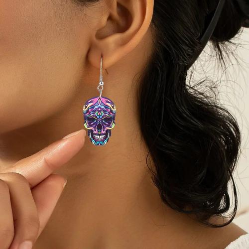 Acrylic Drop Earring, Skull, for woman, mixed colors 