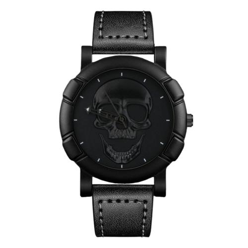 aleación de zinc Pulsera de reloj, con Cuero de PU & Vidrio, Calavera, chapado, movimiento chino & diferentes estilos para la opción & para hombre, longitud:aproximado 210 mm, Vendido por UD