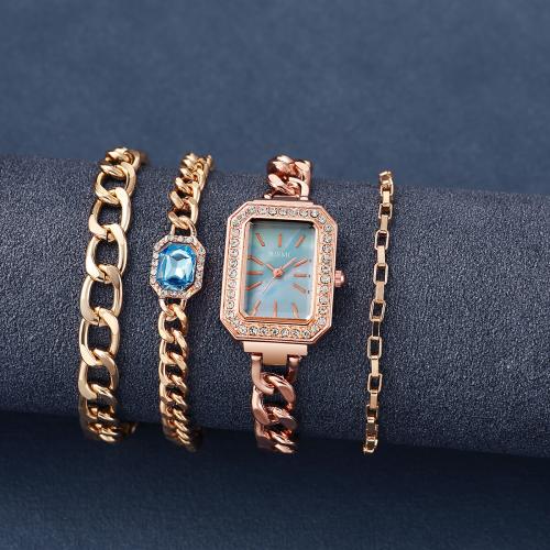 alliage de zinc Set de bracelet, montre & Bracelet, avec verre & Acier inoxydable 304, Placage, 4 pièces & pour femme & avec strass, plus de couleurs à choisir Environ 18-24 cm, Vendu par fixé[