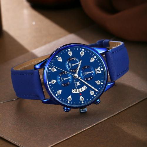 Zinc Alloy Watch Bracelet, with PU Leather & Glass & 304 Stainless Steel, Round, plated, Chinese movement & for man 