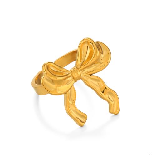 Edelstahl Fingerring, 304 Edelstahl, Schleife, 18K vergoldet, Modeschmuck & für Frau, goldfarben, verkauft von PC