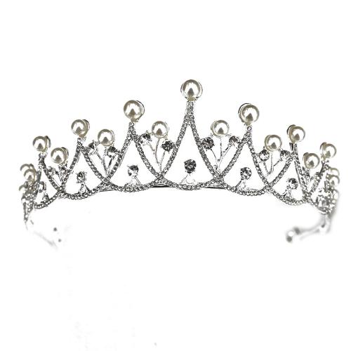 Couronne impériale de mariée, alliage de zinc, avec perle de plastique, bijoux de mode & pour femme & avec strass, Vendu par PC[