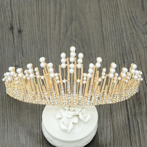 Couronne impériale de mariée, alliage de zinc, avec perle de plastique, bijoux de mode & pour femme & avec strass, plus de couleurs à choisir, height 72mm, diameter 150mm, Vendu par PC[