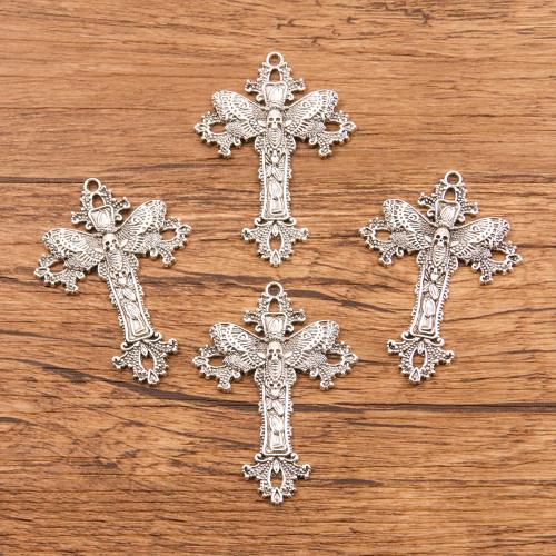 Zinc Alloy Charm Connector, Cross, antique silver color plated, DIY & 1/1 loop 