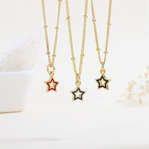 Brass Jewelry Necklace, with 5CM extender chain, Star, gold color plated, for woman & enamel cm 