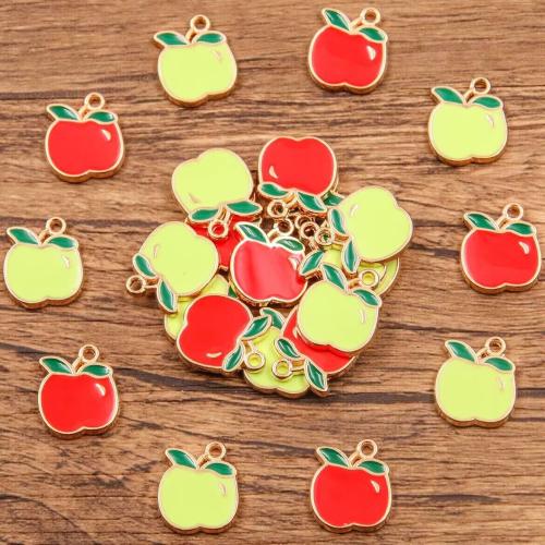 Zinc Alloy Enamel Pendants, Apple, gold color plated, DIY [