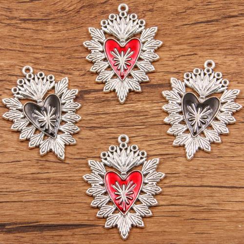 Zinc Alloy Enamel Pendants, Heart, silver color plated, DIY [