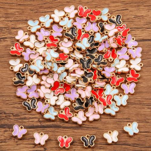 Zinc Alloy Enamel Pendants, Butterfly, gold color plated, DIY [