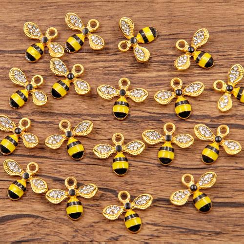 Zinc Alloy Enamel Pendants, Bee, plated, DIY & with rhinestone, yellow [