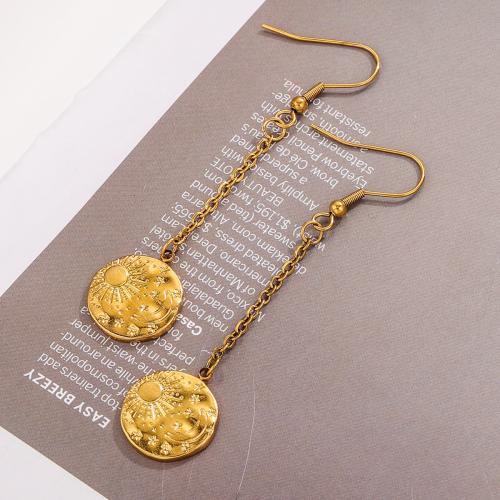 Stainless Steel Drop Earring, 304 Stainless Steel, Round, gold color plated, for woman, 67.5mm 