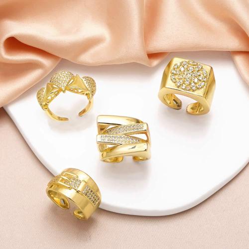 Cubic Zirconia Micro Pave Brass Finger Ring, gold color plated, fashion jewelry & micro pave cubic zirconia, golden 