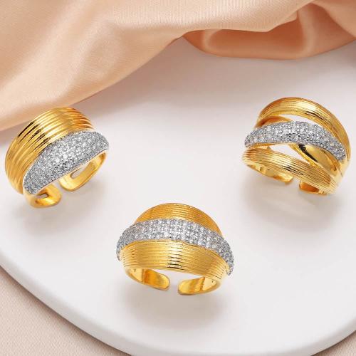 Cubic Zirconia Micro Pave Brass Finger Ring, gold color plated, fashion jewelry & micro pave cubic zirconia, golden 