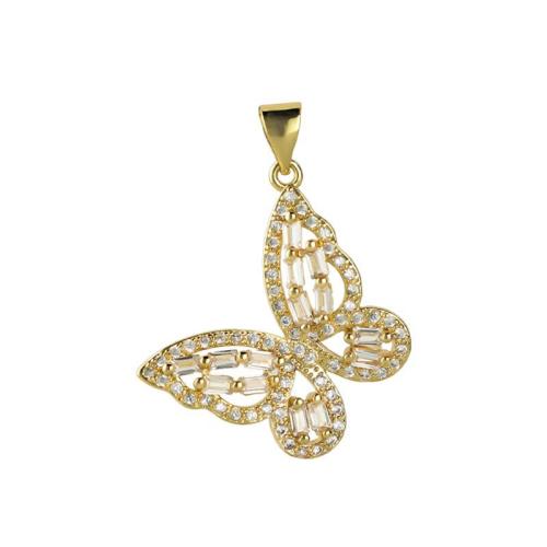 Cubic Zirconia Micro Pave Brass Pendant, Butterfly, plated, DIY & micro pave cubic zirconia [