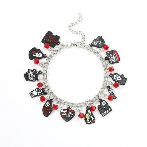 Zinc Alloy Bracelet, plated, punk style & Unisex & Halloween Jewelry Gift & enamel, silver color 